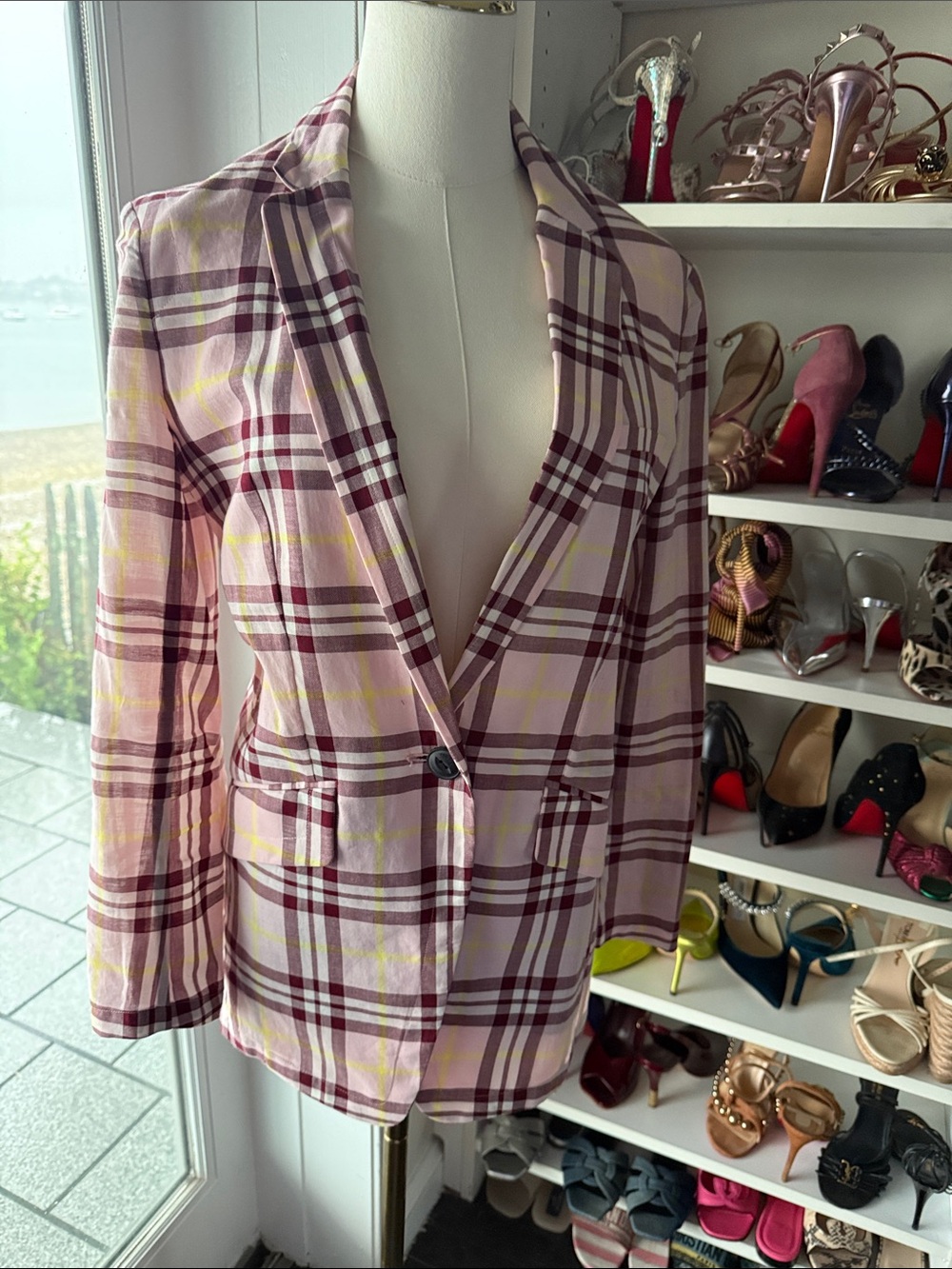 rag & bone Pink Plaid Notch Lapel Blazer